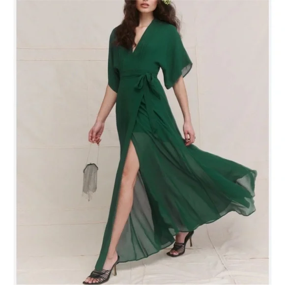 Reformation Winslow Emerald Green Wrap Maxi Dress - Picture 2 of 6